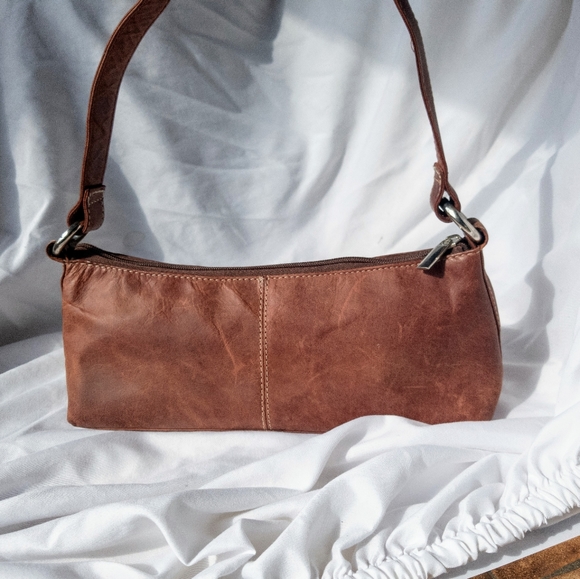Vintage Brown Leather Short Strap Purse - Picture 2 of 2